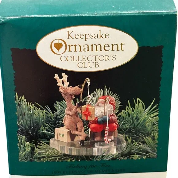Hallmark Ornament Fishing For Fun 1995 Santa & Reindeer - Picture 2 of 3